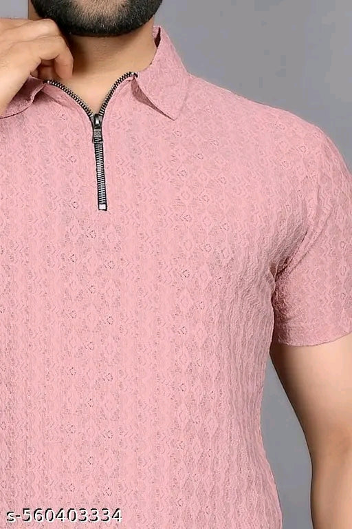 Men's Half Sleeve Premium Pattern Zipper Polo T-Shirt