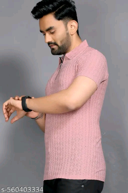 Men's Half Sleeve Premium Pattern Zipper Polo T-Shirt