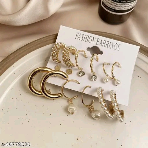 Combo Of 9 Pair Stunning Gold Plated Pearl Hoop