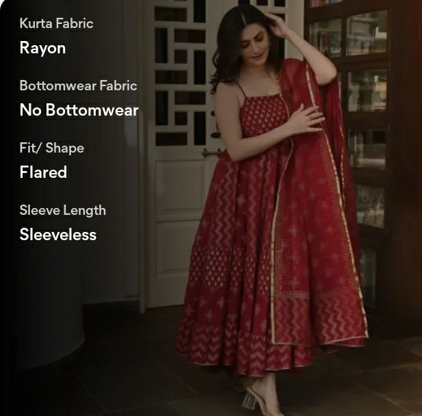 Women's rayon fabric printed flared kurti pant set