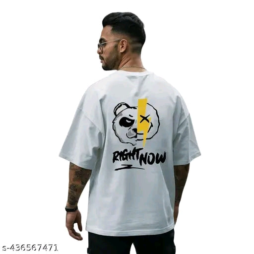 Stylish Men's Printed Round Neck Cotton Blend Oversized T-Shirt