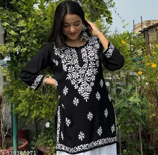 Imported Stylish Summer Rayon Jaipuri Short Kurti With New Design Trending Tunic Kurti Top Embroidery For Women And Girls