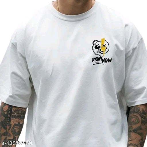 Stylish Men's Printed Round Neck Cotton Blend Oversized T-Shirt