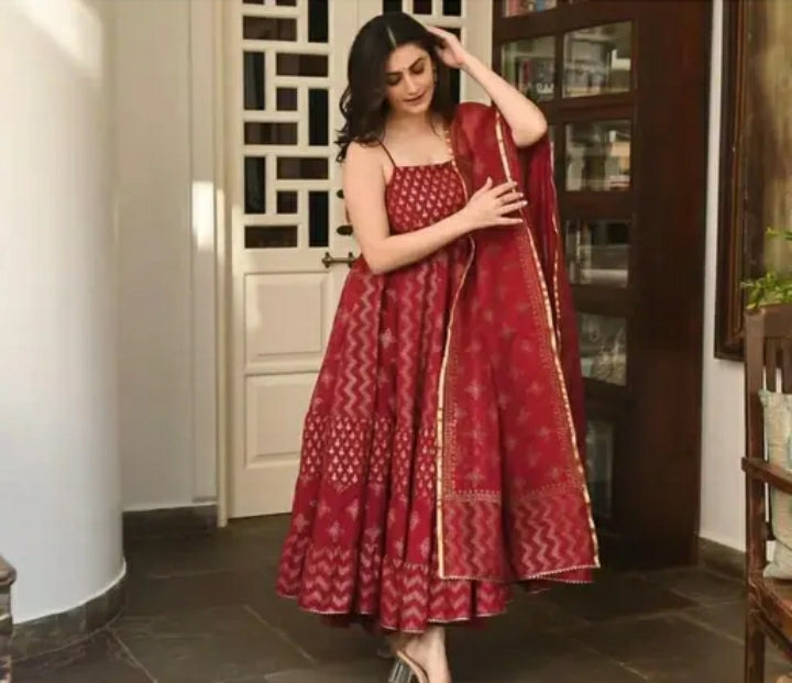Women's rayon fabric printed flared kurti pant set