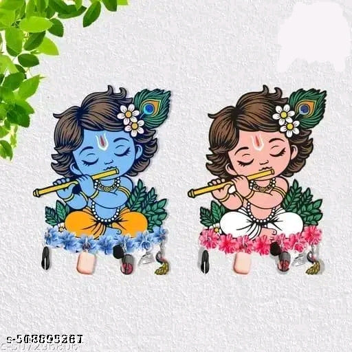 Premium Little Krishna Combo Wooden Wall Key Holder