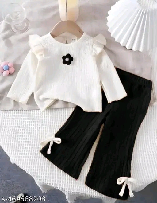 Stylish Ruffle Top &Bow Tie Flare Pant Sets For Girls