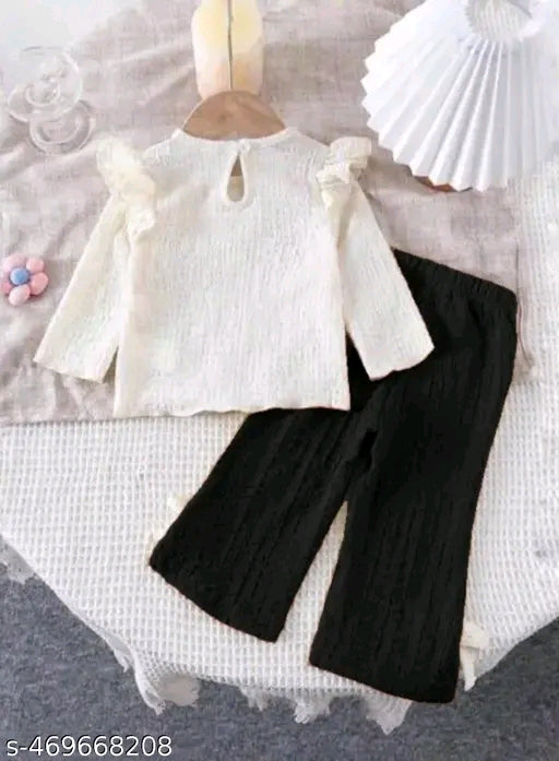 Stylish Ruffle Top &Bow Tie Flare Pant Sets For Girls