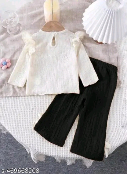 Stylish Ruffle Top &Bow Tie Flare Pant Sets For Girls