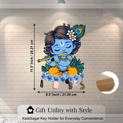 Premium Little Krishna Combo Wooden Wall Key Holder