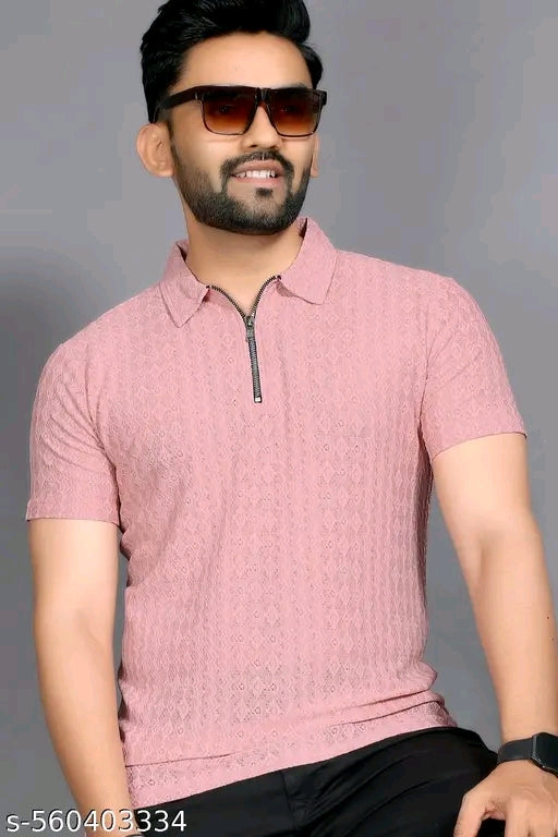 Men's Half Sleeve Premium Pattern Zipper Polo T-Shirt