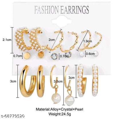 Combo Of 9 Pair Stunning Gold Plated Pearl Hoop