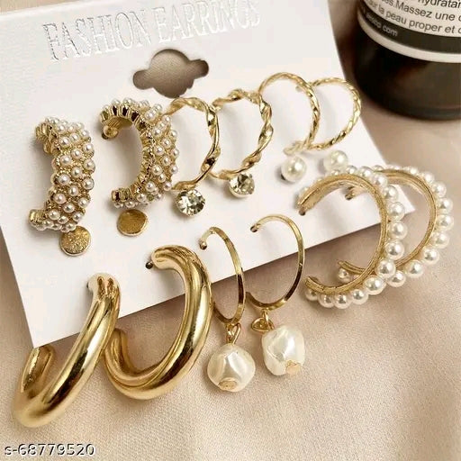 Combo Of 9 Pair Stunning Gold Plated Pearl Hoop