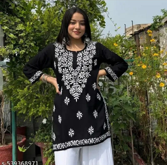 Imported Stylish Summer Rayon Jaipuri Short Kurti With New Design Trending Tunic Kurti Top Embroidery For Women And Girls