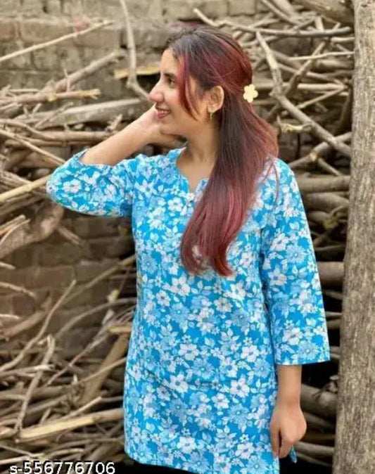 Straight Short Kurta for Girls and Women-Short Printed Kurti For Women-Short Printed Kurti For Women new kurta office wear kurta ready to wear kurta-Women Trending cotton Printed Short Kurta-Short Printed Kurti For Women new kurta office wear kurta ready