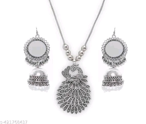 Traditional Ethnic Peacock Silver Necklace