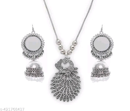 Traditional Ethnic Peacock Silver Necklace