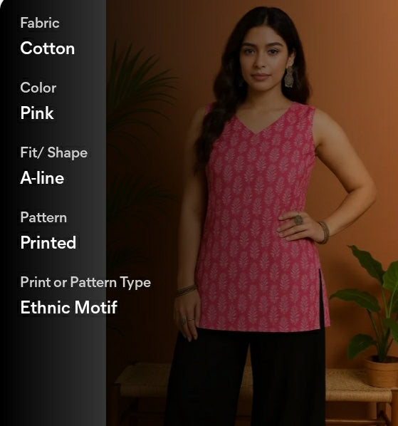 Women's Jaipuri printed short Kurti