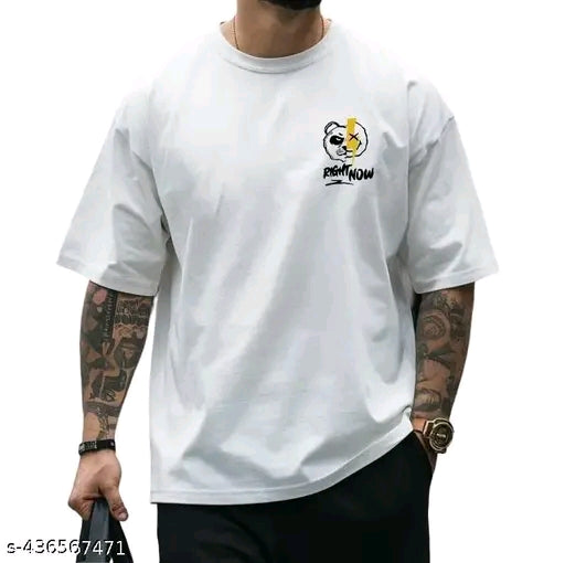 Stylish Men's Printed Round Neck Cotton Blend Oversized T-Shirt