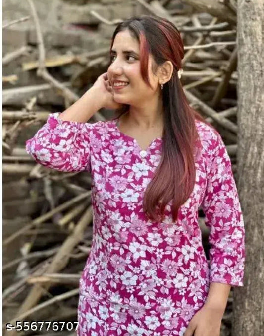 Straight Short Kurta for Girls and Women-Short Printed Kurti