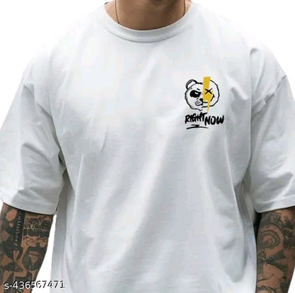 Stylish Men's Printed Round Neck Cotton Blend Oversized T-Shirt